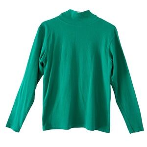 100% Cotton Jade Green Ribbed Mock Neck Long Sleeve Shirt Size Large